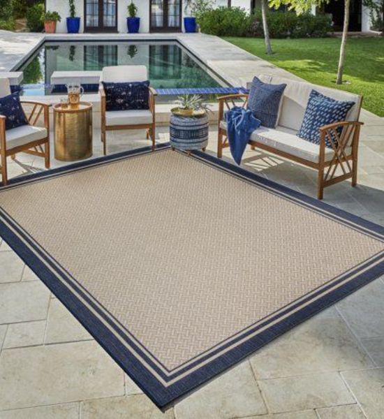 Navy Blue Border Outdoor Carpet